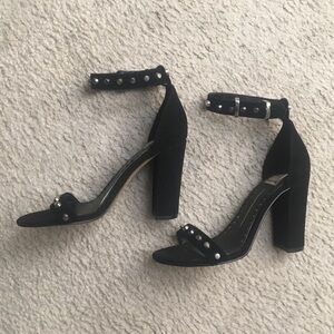 DOLCE VITA/BLACK SUEDE SILVER STUD HEELED ANKLE SANDALS